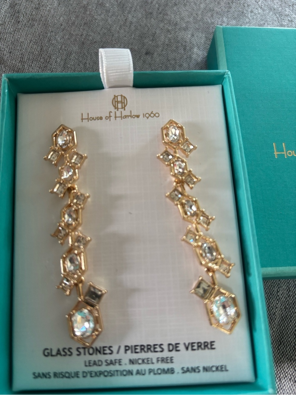 Christian Siriano Gold Linear Crystal Drop Earrings